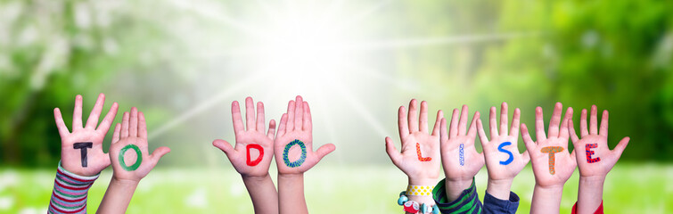 Children Hands Building Word To Do Liste Means To Do List, Grass Meadow