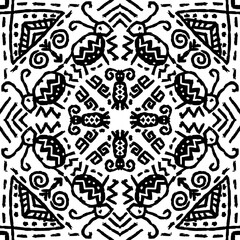 African ethnic tribal seamless pattern background on black and white.