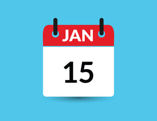 January 15. Flat icon calendar isolated on blue background. Date and month vector illustration