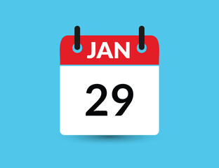 January 29. Flat icon calendar isolated on blue background. Date and month vector illustration