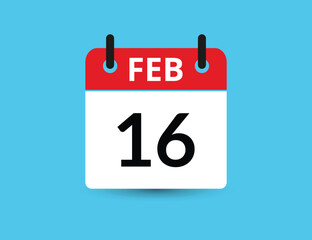 Fototapeta premium February 16. Flat icon calendar isolated on blue background. Date and month vector illustration
