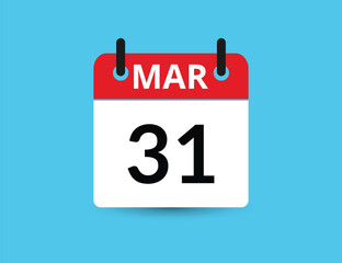 Fototapeta premium March 31. Flat icon calendar isolated on blue background. Date and month vector illustration