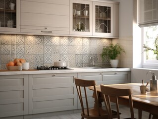 Naklejka na ściany i meble Modern Mosaic backsplash in kitchen, Modern interior, Classic style