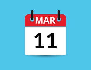 March 11. Flat icon calendar isolated on blue background. Date and month vector illustration