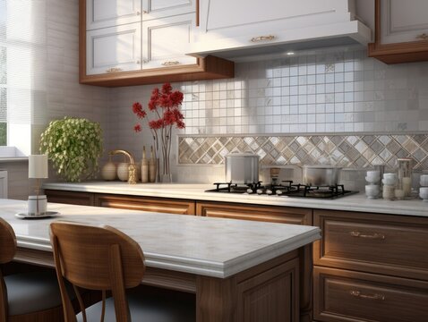 Modern Mosaic backsplash in kitchen, Modern interior, Classic style