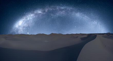 Fototapeta na wymiar Amazing Milky Way over the sand dunes of Sahara Desert - Sahara, Morocco