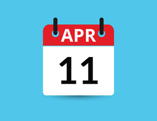 April 11. Flat icon calendar isolated on blue background. Date and month vector illustration