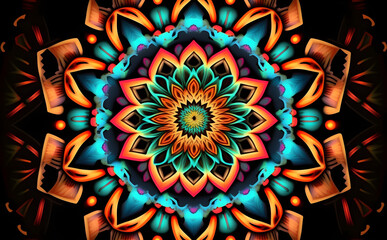 Kaleidoscope pattern of bright colors and shapes, Generative AI