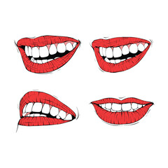 Fototapeta premium set laughing mouth collection sketch vector illustration line art