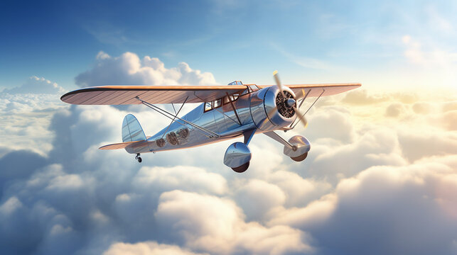Airlplane flying through the clouds in the sky hy highly detailed wallpaper.Generative Ai content