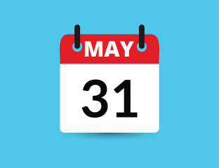 Fototapeta premium May 31. Flat icon calendar isolated on blue background. Date and month vector illustration