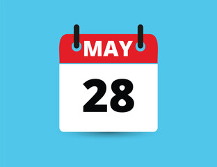 May 28. Flat icon calendar isolated on blue background. Date and month vector illustration