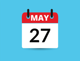 May 27. Flat icon calendar isolated on blue background. Date and month vector illustration