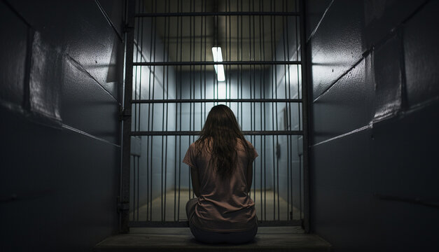 Portrait of a young women desperate in prison, to catch the iron prison,prisoner concept,thailand people,Hope to be free,If the violate the law would be arrested and jailed.locked up