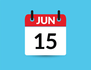 June 15. Flat icon calendar isolated on blue background. Date and month vector illustration