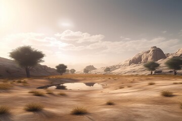 A minimalist landscape with a scenic desert or arid region, Generative AI