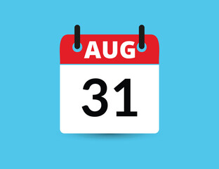 August 31. Flat icon calendar isolated on blue background. Date and month vector illustration