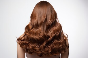 Fototapeta premium Back View of Woman with Beautiful Brown Wavy Hair | Fashionable Hairstyle