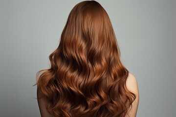 Naklejka premium Back View of Woman with Beautiful Brown Wavy Hair | Fashionable Hairstyle