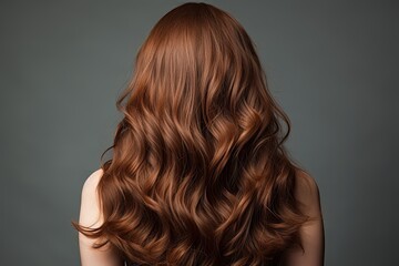 Fototapeta premium Back View of Woman with Beautiful Brown Wavy Hair | Fashionable Hairstyle