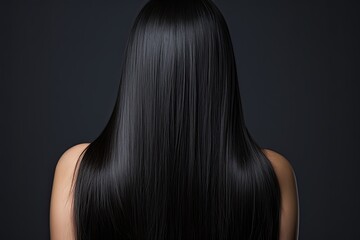 Beautiful Woman with Shiny Straight Black Hair | Close-Up Back View Portrait