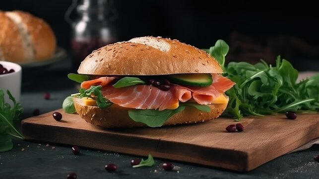 Concepto de sandwich de salm&oacute;n. Generado por IA.