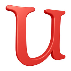 3D red alphabet letter u for education and text concept