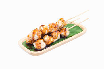 grilled pork balls in  wood plate on white background,isolated