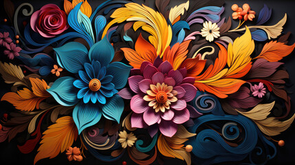 Colorful swirled flowers, design wallpaper, abstract background, colors pattern, AI generative