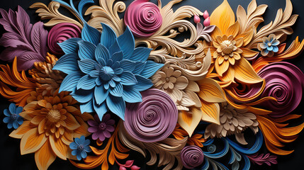 Colorful swirled flowers, design wallpaper, abstract background, colors pattern, AI generative