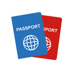 Two realistic international passports ID. Passport for identification person. Red and blue document with globe for journey and vacation. Travelling concept. 