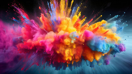 Obraz premium Colorful splash of Holi rainbow paint, explosion of colored powder