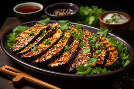 Grilled eggplant with miso glaze nasu dengaku. Generative AI