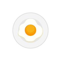 fried egg on plate vector illustration. sunny side up fried egg with bright yellow yoke. omelet for breakfast flat design