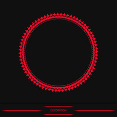 Round frame on black background, workpiece for your design. Decorative asian ornamental elements and motifs of Kazakh, Kyrgyz, Uzbek, national Asian decor for round plate, textile and print design. 