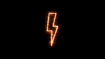 fire effect bolt sign. neon lightning bolt. glowing bolt sign on the black background.