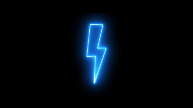 blue color neon bolt sign. neon lightning bolt. glowing bolt sign on the black background.