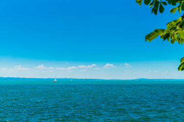 Germany, bodensee lake constance panorama view, sunny day, many sailing boats enjoy the paradise...