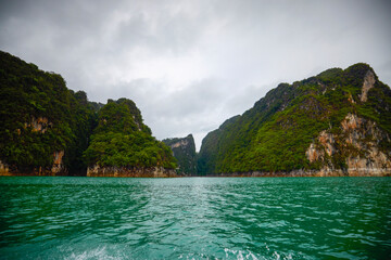 Fototapeta premium Landscape from Thailand, Khao Sok National Park, on a rainy day.