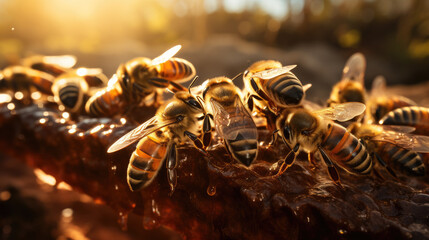 Bees swarming around beehive