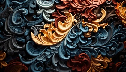 Photo of a vibrant, elegant, rich and colorful wallpaper pattern up close