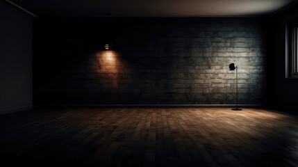 beautiful dark room with wall lamp and dramatic lighting, best for background concepts and ideas for business presentation background, wallpaper and backdrop