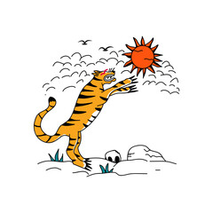 Hand drawn cute Tiger for tee print and background wallpaper