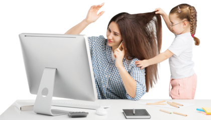 Mother working from home with kids. Quarantine during coronavirus outbreak.