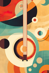 An abstract painting of a guitar on a colorful background. Generative AI.