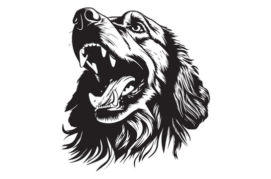 vector illustration of ferocious dog head, silhouette on black background