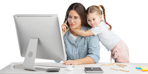 Mother working from home with a cute small kid.