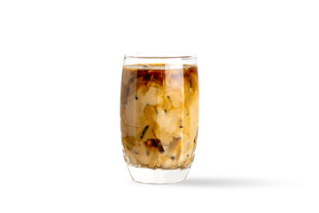 Glasses of coffee milk on white background. Cold beverage tasty. Iced latte. Clipping path photo.