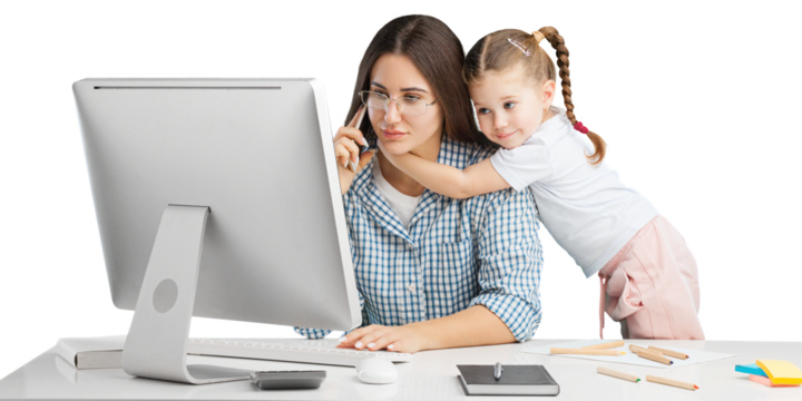 Mother working from home with a cute small kid. - Powered by Adobe