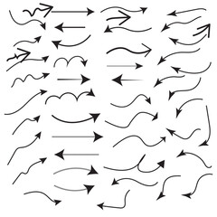 Curved arrows set for business plan, presentation and education. Sign, Symbol, Hand drawn arrow collection . Sketch doodle style. Collection of pointers.